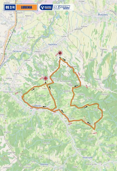 zdjecie trasy rajdu na odcinku w miejscowości Lubenia